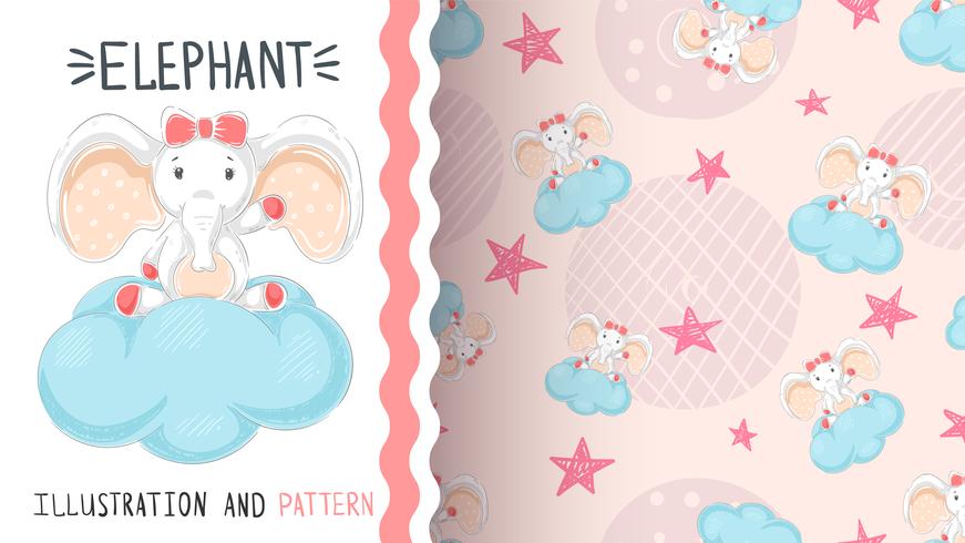 Elephant with air balloon - seamless pattern vector