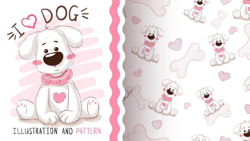 Cute dog, puppy - seamless pattern vector