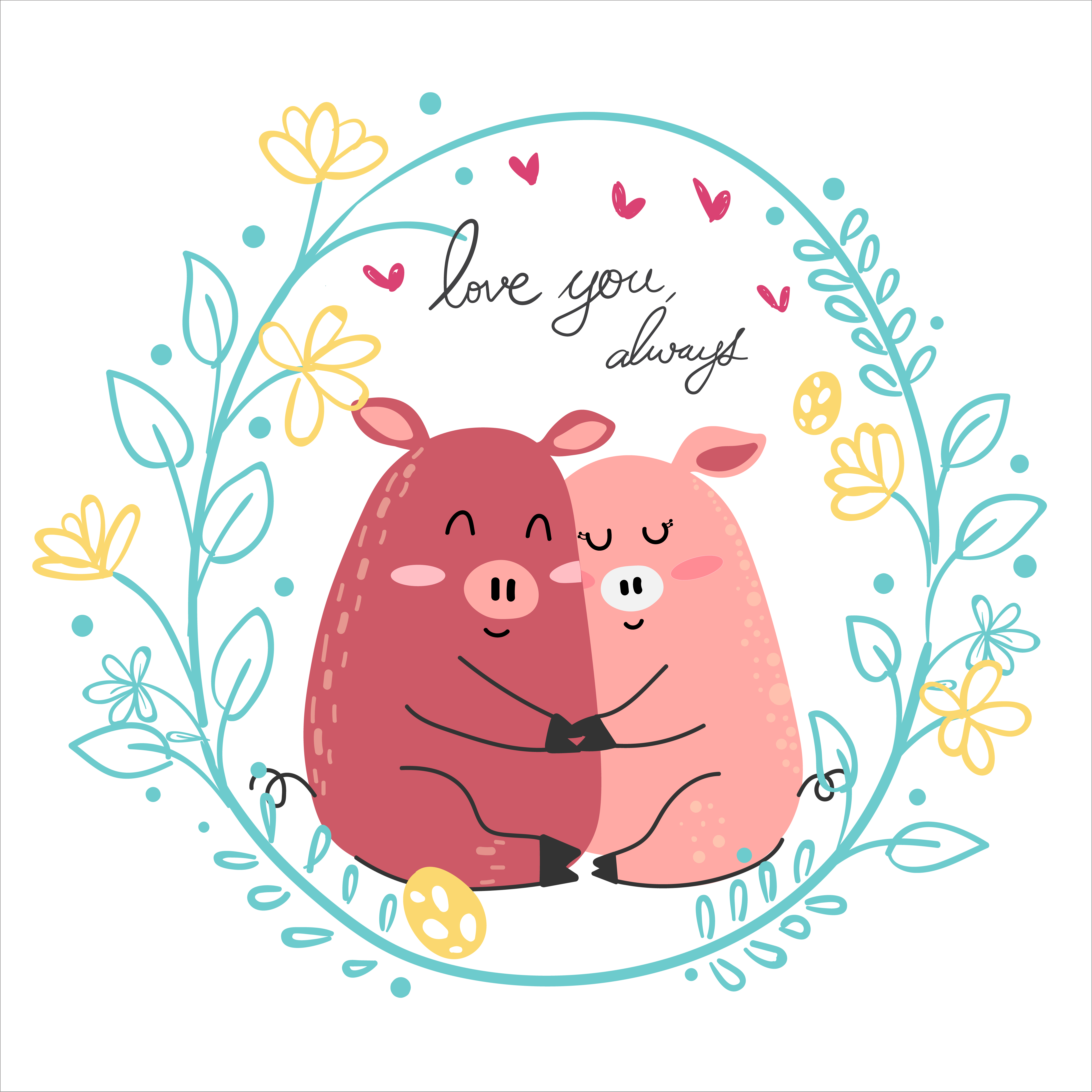 Cute Drawing Couple Pink Pig Lover Hug Together Vector Art At Vecteezy