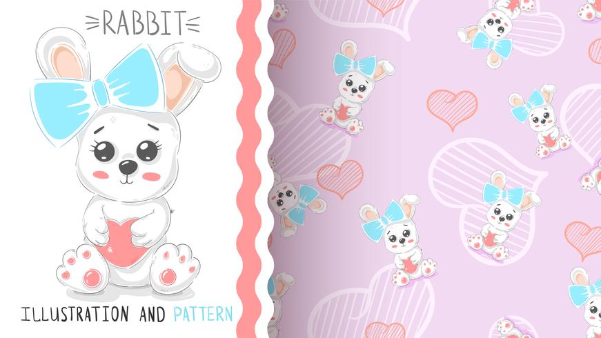 Cute rabbit with heart - seamless pattern vector