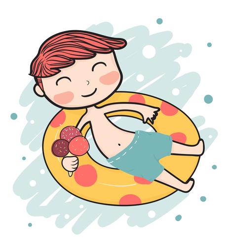 cute happy summer boy on life ring vector