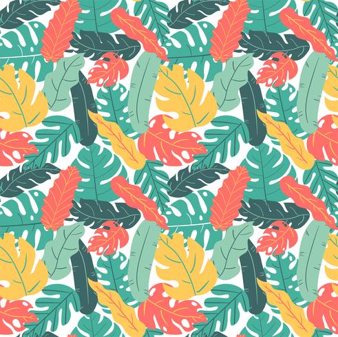 Summer And Autumn Color Tropical Leaf Hand Drawing Pattern