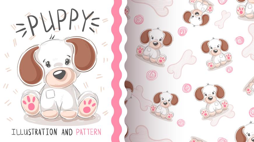 Cute dog, puppy - seamless pattern. vector