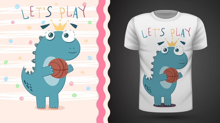 Dino play basket - idea para camiseta estampada vector