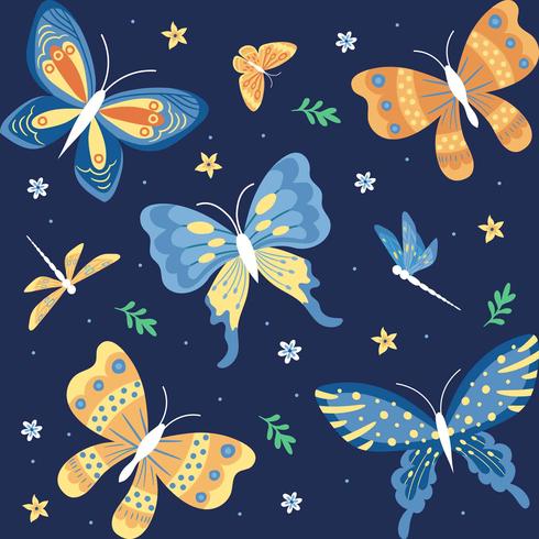 Watercolor Ornament Butterflies, insect,leaves and flower Element vector