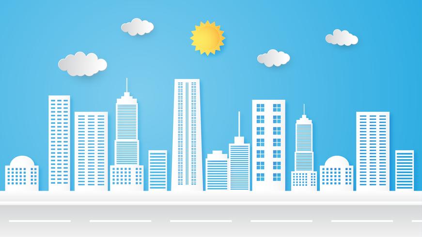 Illustration of cityscape, building and skyline, urban landscape. vector