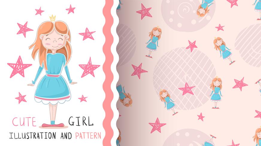 Cute little princess - seamless pattern vector