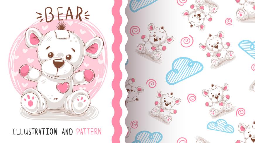 Cute teddy bear - seamless pattern vector
