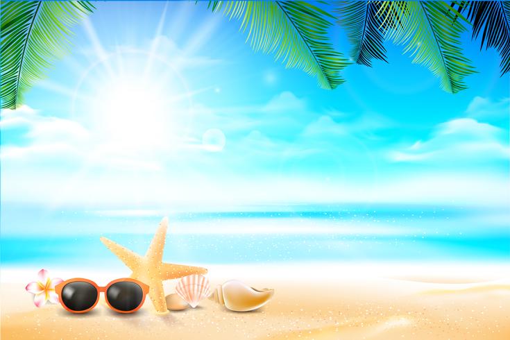 Sunglass star fish y flor en la playa de arena 002 vector