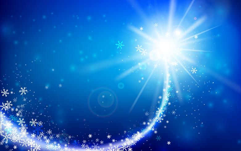 Winter snowflake falling with glittering and lighting over blue abstract background for winter and christmas with copy space and vector illustration 002