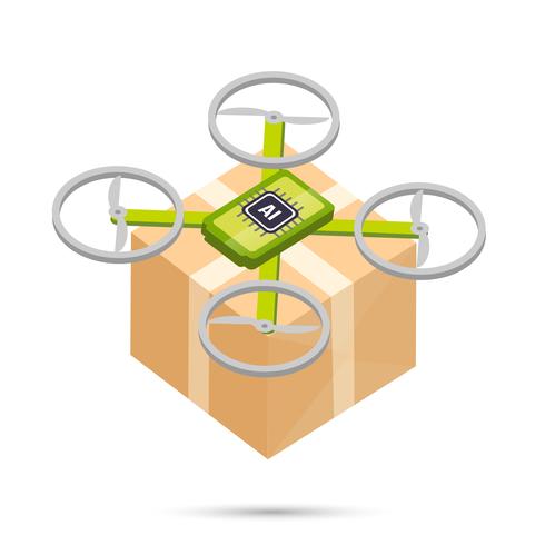 AI Artificial intelligence technology delivery drone isometric icon vector