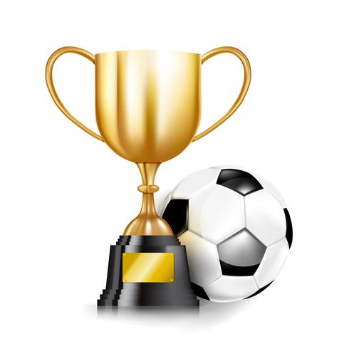 3D Golden trophy cups and Soccer ball 001 vector