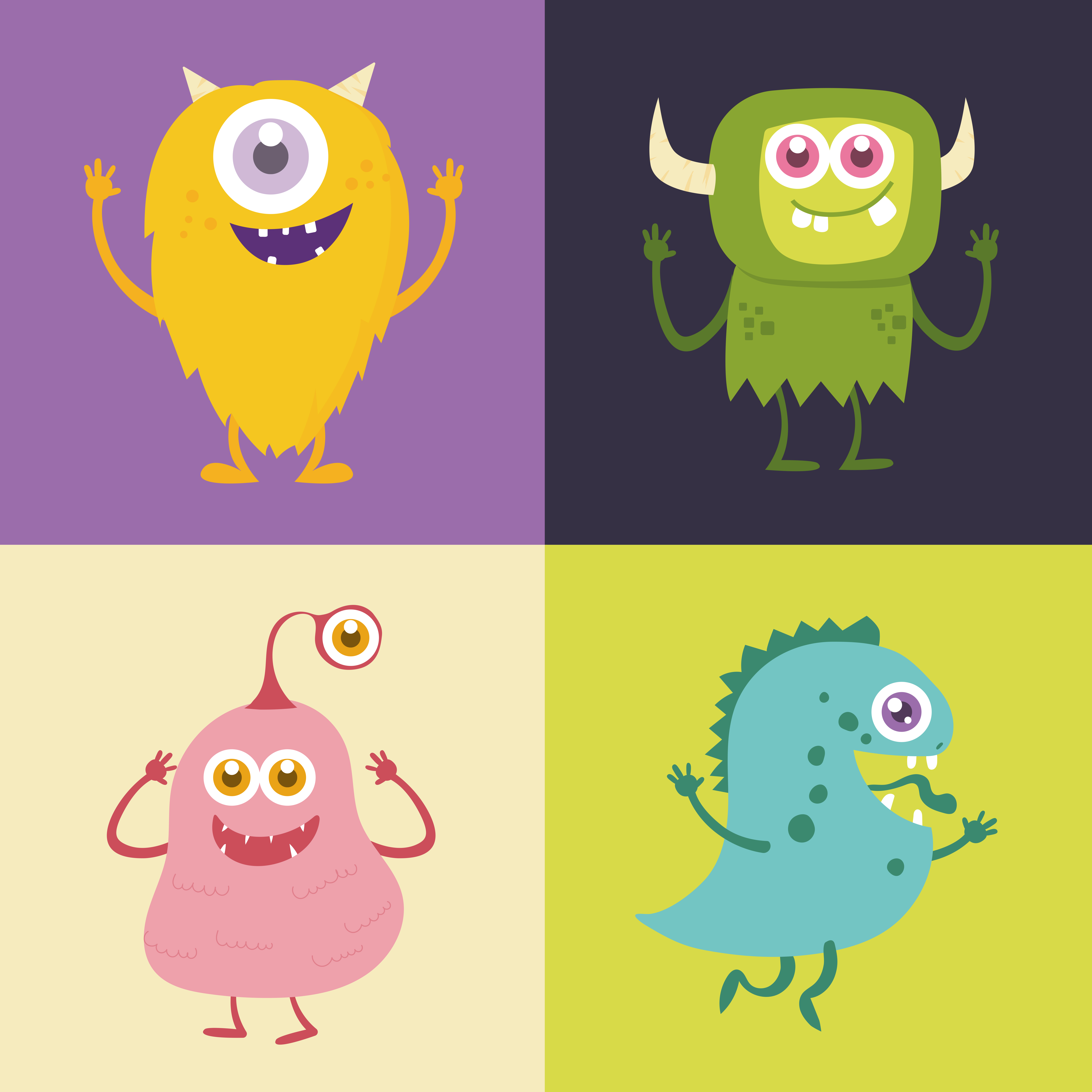 Set of Cute monster cartoon character 001 - Download Free ...