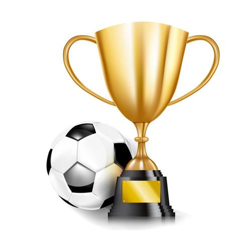 3D Golden trophy cups and Soccer ball 002 vector