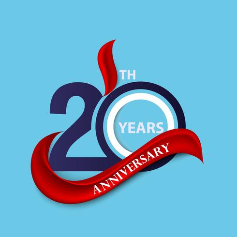 20th anniversary sign and logo celebration symbol with red ribbon