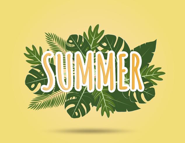 Creative illustration summer background with tropical leaves. vector