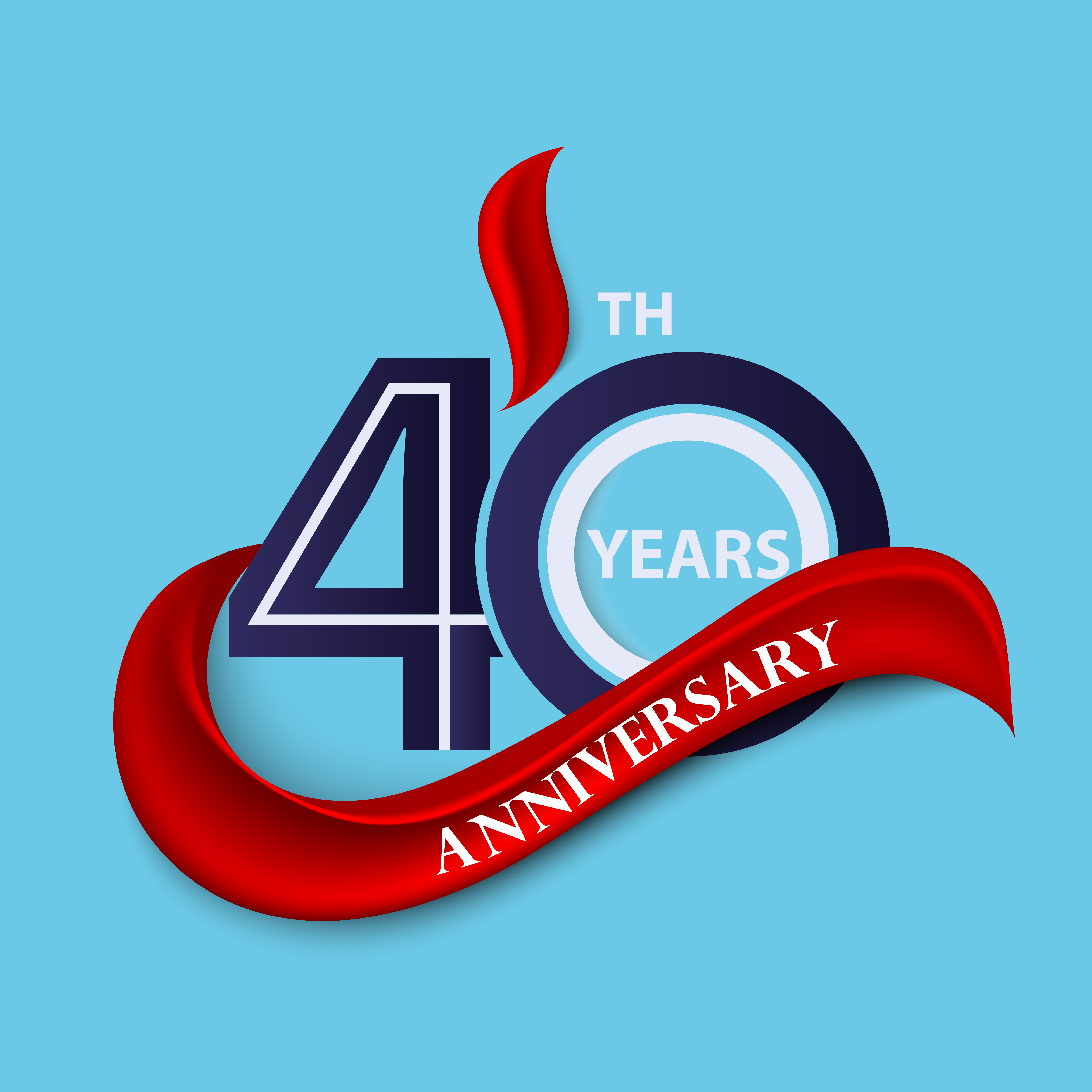 40th Anniversary Sign And Logo Celebration Symbol With Red Ribbon 