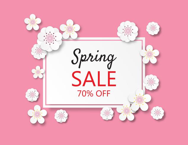 Creative vector illustration Spring sale banner background paper cut style.