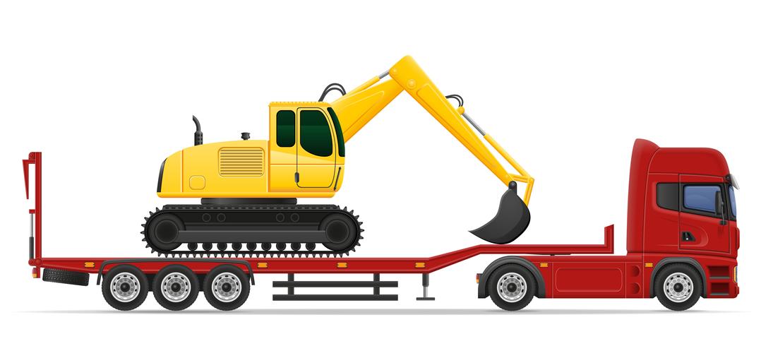 truck semi trailer delivery and transportation of construction machinery concept vector illustration