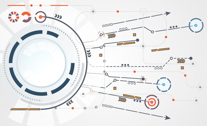 abstract technology circle circuit digital link connection on hi tech white gray background vector