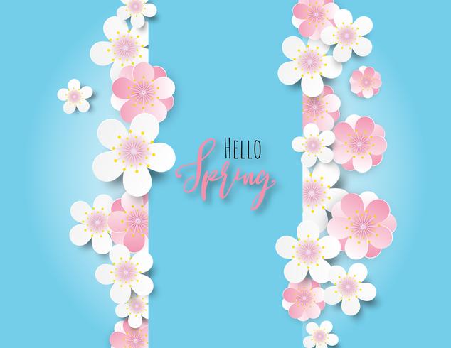 Plum flower or cherry blossom with blue background. vector