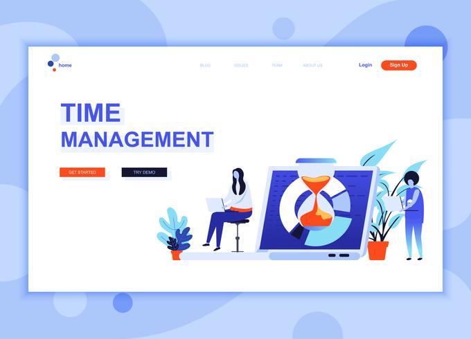 El concepto de plantilla de diseño de página web plana moderna de Gestión del tiempo decoró el carácter de las personas para el desarrollo de sitios web y sitios web móviles. Plantilla de página de aterrizaje plana. Ilustracion vectorial vector