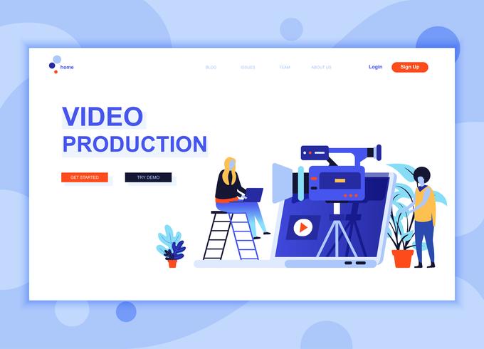 Modern flat web page design template concept of Video Production decorated people character for website and mobile website development. Flat landing page template. Vector illustration.