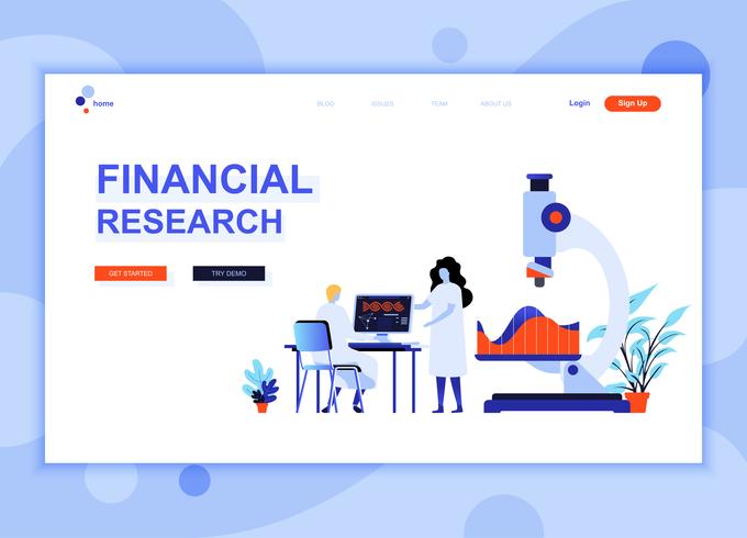 Modern flat web page design template concept of Financial Research decorated people character for website and mobile website development. Flat landing page template. Vector illustration.