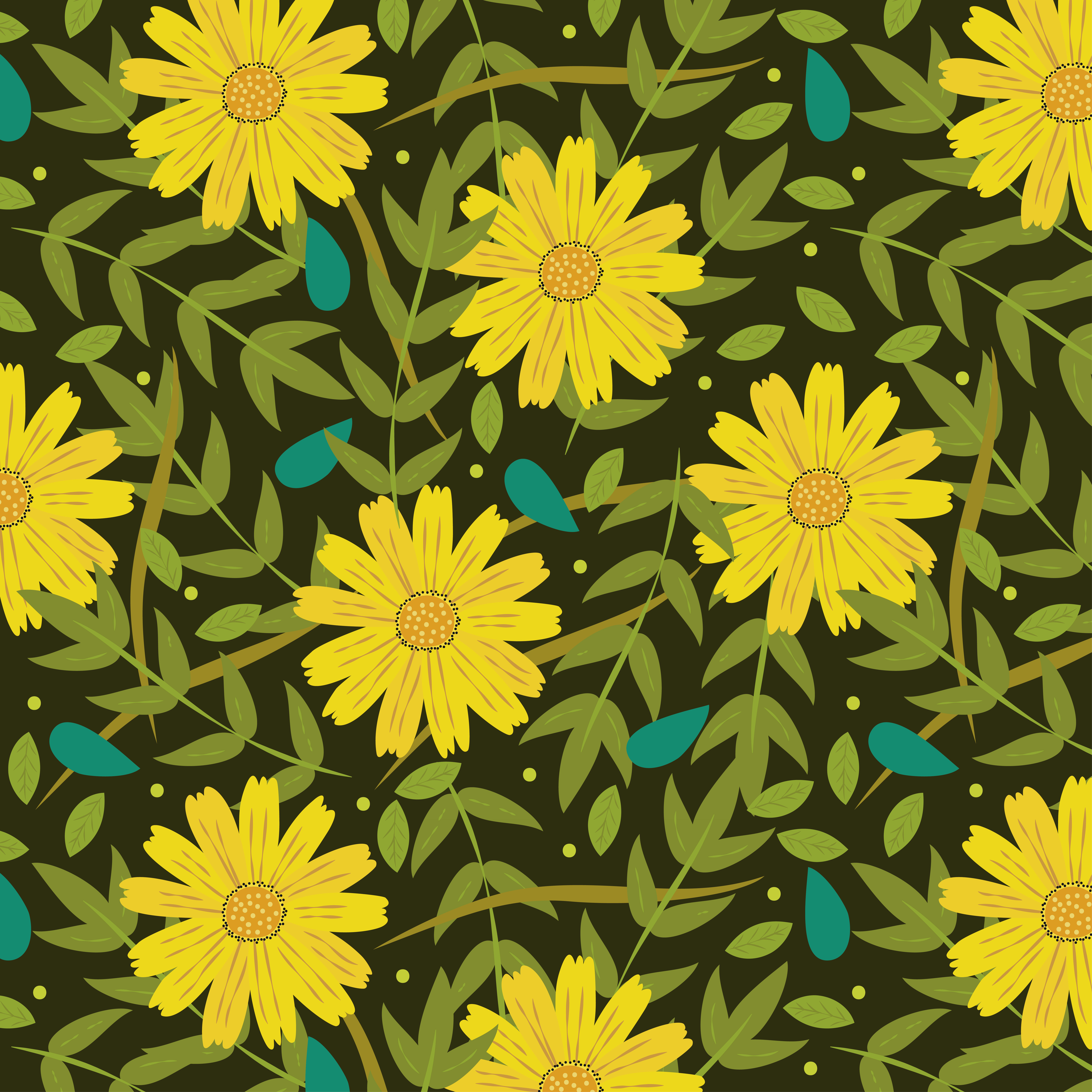 Download Yellow flowers background with leaves 518870 Vector Art at Vecteezy