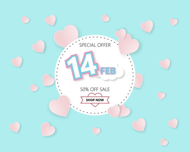 Creative happy valentine's day sale offer banner. Vector illustration paper cut style.