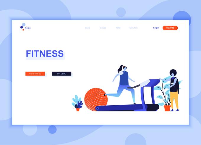 Modern flat web page design template concept of Fitness decorated people character for website and mobile website development. Flat landing page template. Vector illustration.