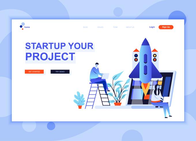 Modern flat web page design template concept of Startup Your Project decorated people character for website and mobile website development. Flat landing page template. Vector illustration.