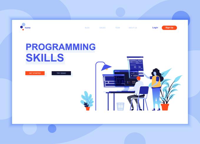 Modern flat web page design template concept of Programming Skills decorated people character for website and mobile website development. Flat landing page template. Vector illustration.
