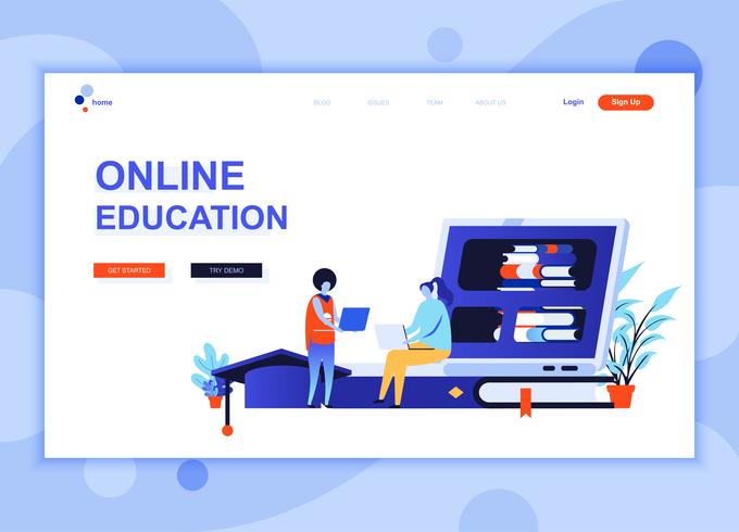 Modern flat web page design template concept of Online Education decorated people character for website and mobile website development. Flat landing page template. Vector illustration.