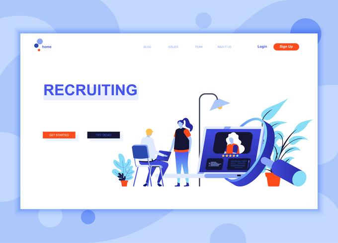 Modern flat web page design template concept of Recruiting decorated people character for website and mobile website development. Flat landing page template. Vector illustration.