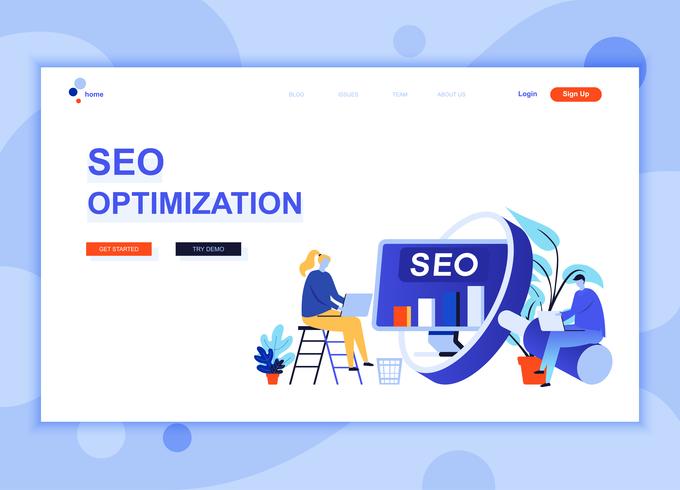 Modern flat web page design template concept of Seo Analysis decorated people character for website and mobile website development. Flat landing page template. Vector illustration.