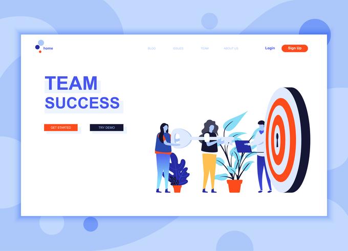 Modern flat web page design template concept of Team Success decorated people character for website and mobile website development. Flat landing page template. Vector illustration.
