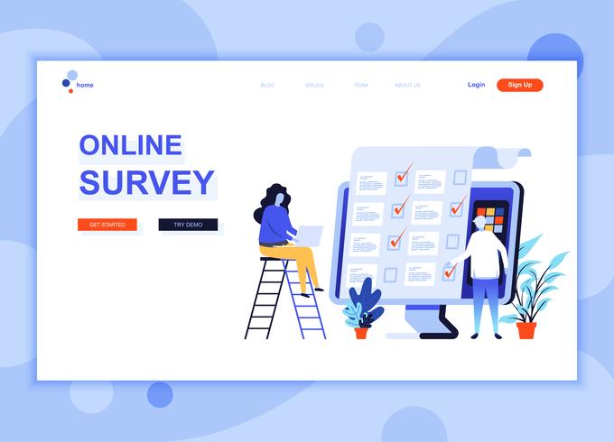 Modern flat web page design template concept of Online Survey decorated people character for website and mobile website development. Flat landing page template. Vector illustration.