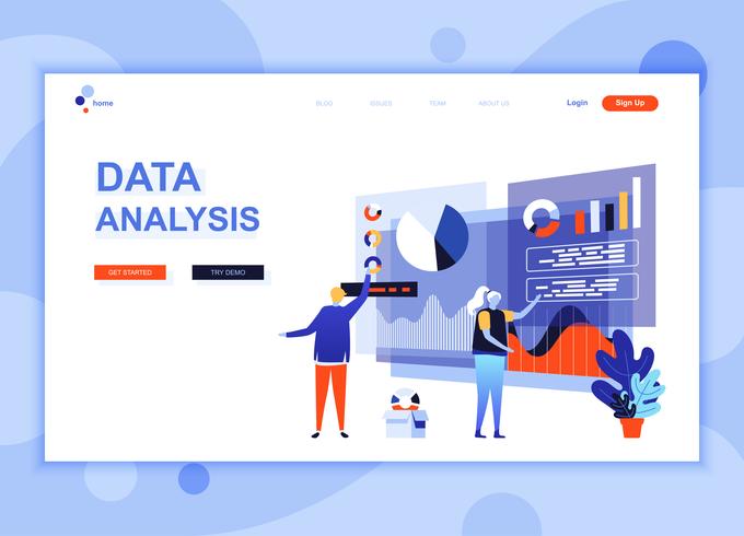 Modern flat web page design template concept of Auditing, Data Analysis decorated people character for website and mobile website development. Flat landing page template. Vector illustration.