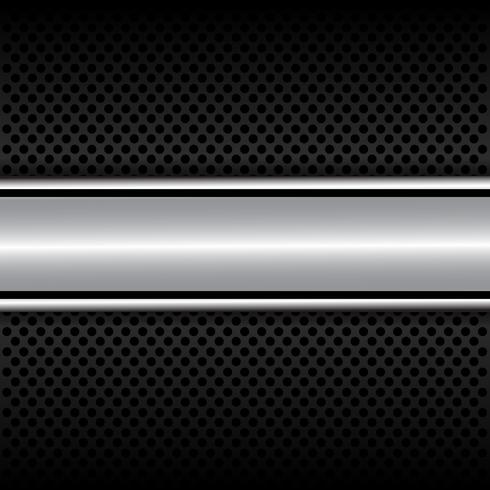 Silver banner on black circle mesh pattern design luxury modern background vector illustration.