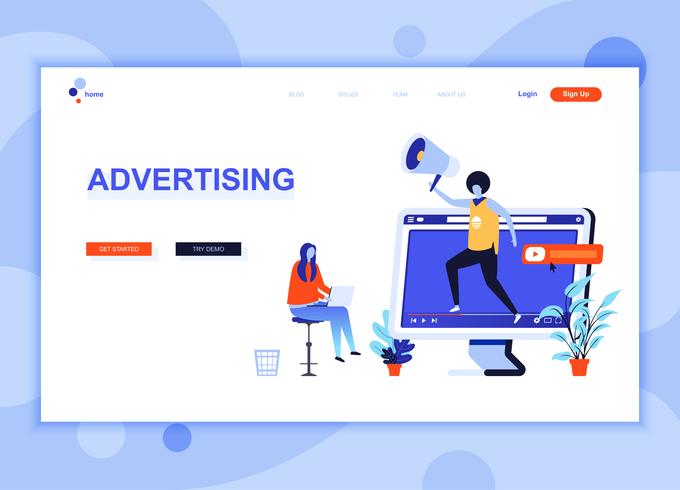 Modern flat web page design template concept of Advertising and Promotion decorated people character for website and mobile website development. Flat landing page template. Vector illustration.