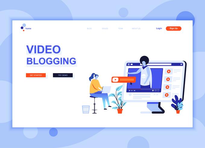 Modern flat web page design template concept of Video Blogging decorated people character for website and mobile website development. Flat landing page template. Vector illustration.
