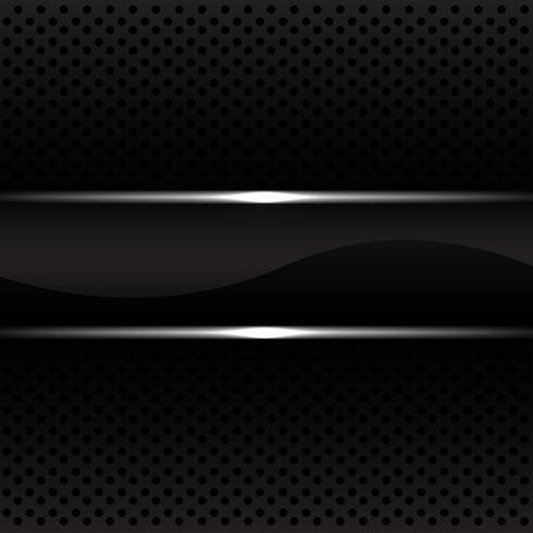 Black silver line banner on black circle mesh pattern vector illustration.