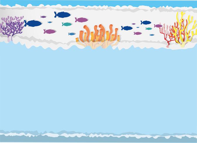 Paper design with fish and coral reef vector