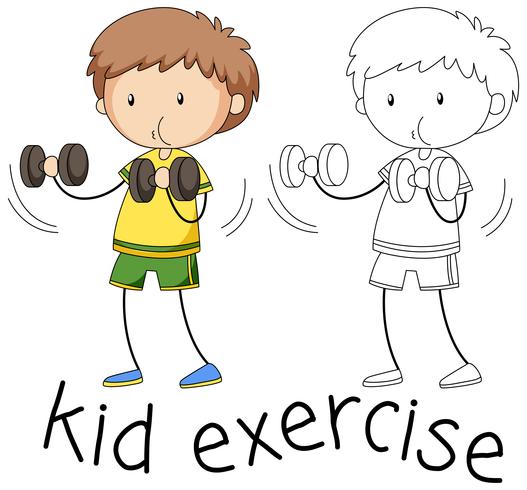 Doodle boy exercise character vector