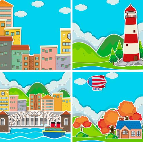 Escenas de la ciudad y zona rural. vector