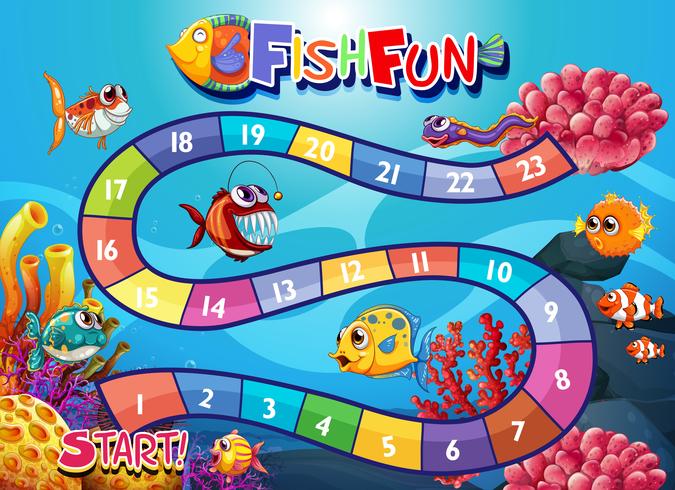 Underwater fish board game template vector