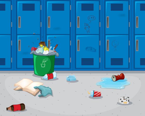 Dirty school hallway background vector