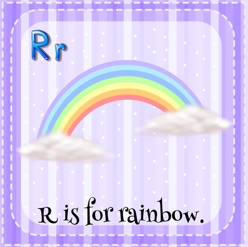 Flashcard de R es para arcoiris. vector