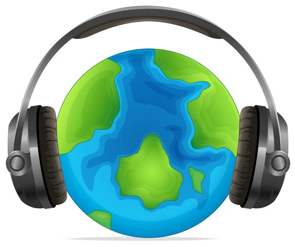 Headphone on globe isolated vector
